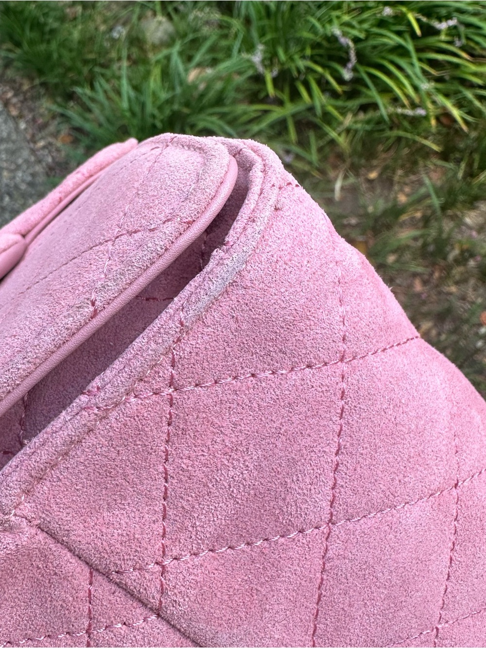 RARE CC 25 Baby Pink Small Suede Quilted Drawstring Chain Shoulder Bag - Picture 12 of 16